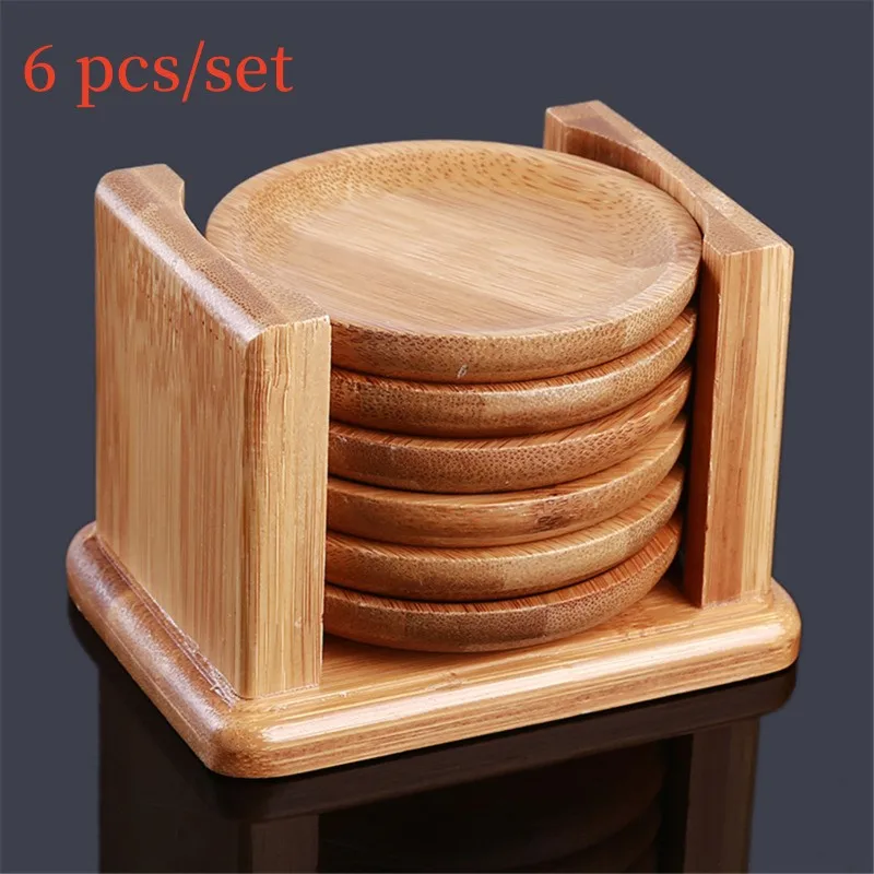 6PCS Round Shape Bamboo Coaste - Marble Coaster Set recension och pris