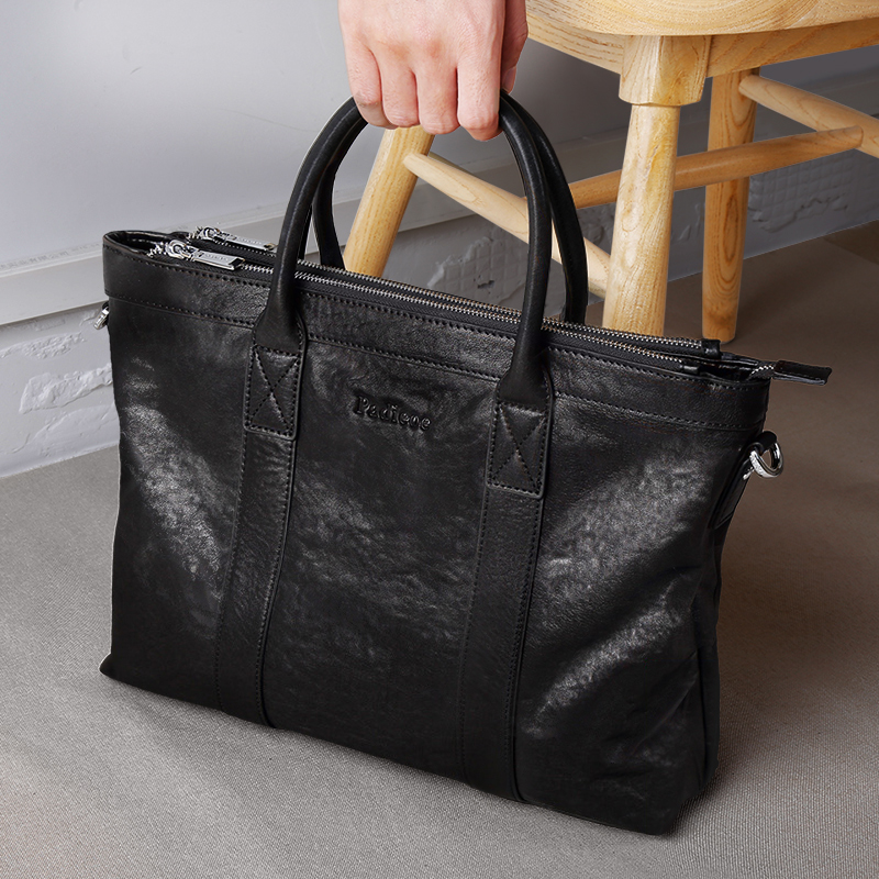Leather upper cowhide handbag  - Leather Briefcase recension och pris